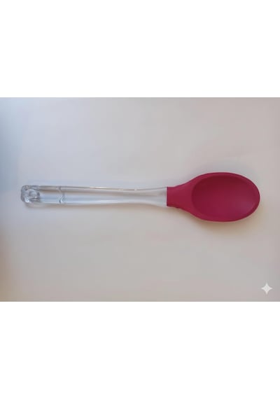 Silikon Kaşık, Mutfak Kullanımı İçin Şeffaf Saplı, Isıya Dayanıklı, Askılı Tasarım 1, Fuşya
