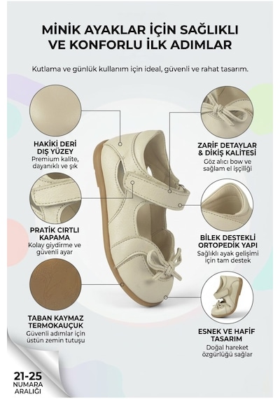Perlina Hakiki Deri Termokauçuk Kaymaz Taban Kız Bebe Babet Bej