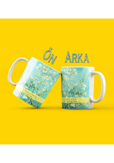 Van Gogh Badem Çiçeği Tasarımlı Kupa Bardak Tek Renk