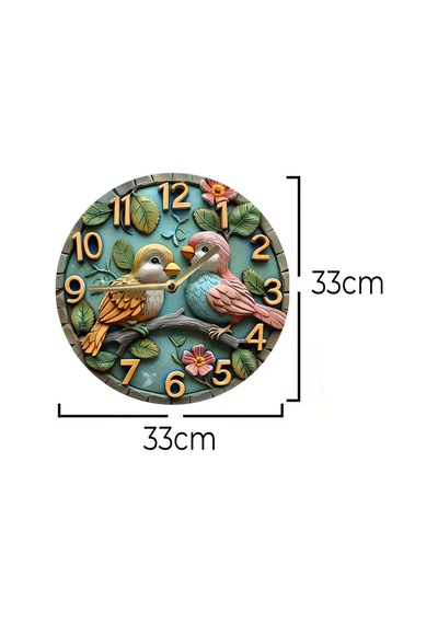 Kuş Figürlü Neşeli Aşk Temalı Mdf Duvar Saati 33 Cm Sdw334 Renkli