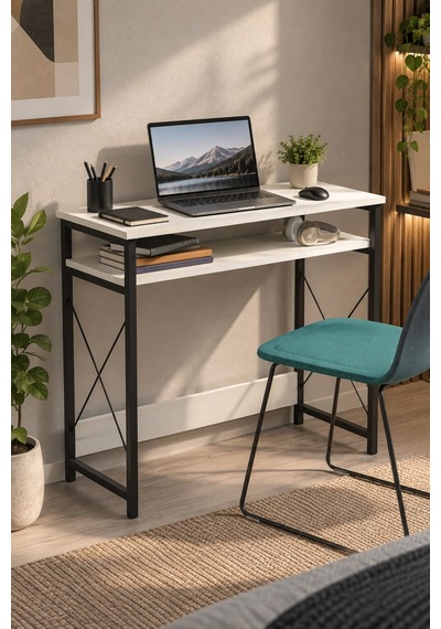Sulorahome Beyaz Suntalam Çalışma Masası Ve Bilgisayar Masası 90 Cm