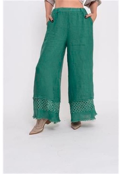 Eren Style İtalyan Fisto Detaylı Keten Pantolon-9186 Yeşil