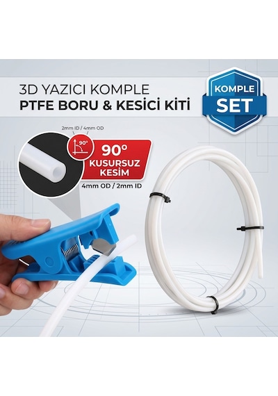 3dsway Ptfe Bowden Boru 1.75mm Id 2mm Od 4mm Beyaz 1 Metre Kesici Kiti 3d Yazıcı Ekstruder Teflon Filament Besleme Hattı