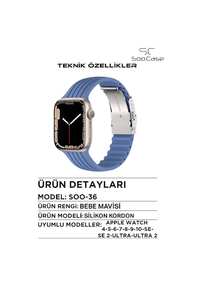 Apple Watch Uyumlu 1/2/3/4/5/6/se/7/8/9seri 42/44/45/49mm Klipsli Kordon Kayış Silikon Mt36