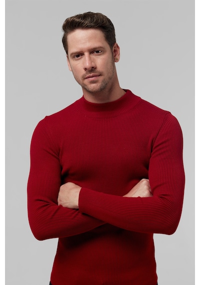 Twn Slim Fit Kırmızı Rib Örgü Kazak 5ec0606317701 601