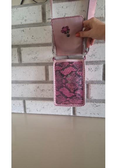 Metalik Pembe Ve Yılan Derisi Çapraz Mini Çanta