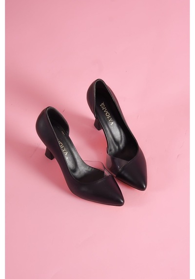 Divolya Violet Siyah Burnu Şeffaf Detaylı Günlük Kullanım Stiletto