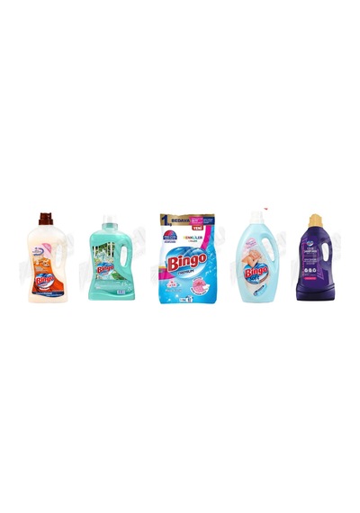 Bingo Ahşap Tem. 1 L + Yüzey Tem. Fresh 2.5 Lt +renkliler Toz 8 Kg + Soft Yumuşatıcı 3l + Giysi Şampuanı 3 L 5'li Set Diğer