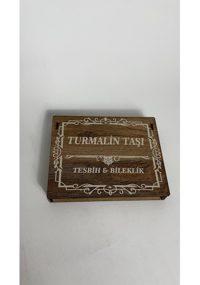 Özel Ahşap Kutulu Turmalin Taşı Tesbih Bileklik Set Doğal Taş