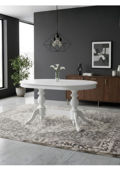 Lindon Çift Baba Ayaklı Açılır Masif Ahşap Oval Yemek Masası 100x170 Beyaz Lindon Çift Baba Ayaklı Açılır Masif Ahşap Oval Yemek Masası 100x170 Beyaz