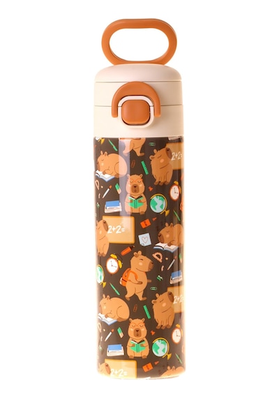 Kaukko Kids 520 Ml Clever Baskılı Kahverengi Erkek Çocuk Çelik Termos Matara Çift İçim Kilitli Kapak - L5387