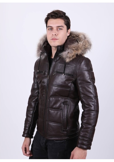 New Zaya Leather Erkek Şişme Deri Mont Siyah
