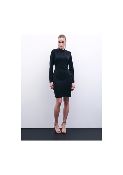 Sateen Parlak Kısa Elbise - Siyah-135857 Siyah