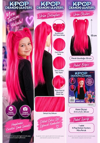 Toyfest K-pop Demon Hunters Mira Peruk 55 Cm Pembe Çocuk Kostüm Ve Parti Aksesuarı Çok Renkli Toyfest K-pop Demon Hunters Mira Peruk 55 Cm Pembe Çocuk Kostüm Ve Parti Aksesuarı Çok Renkli