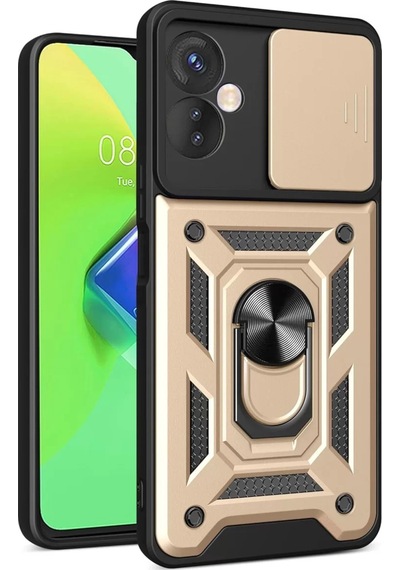 Newface İnfinix Hot 30 4g Kılıf Pars Lens Yüzüklü Silikon - Gold Altın