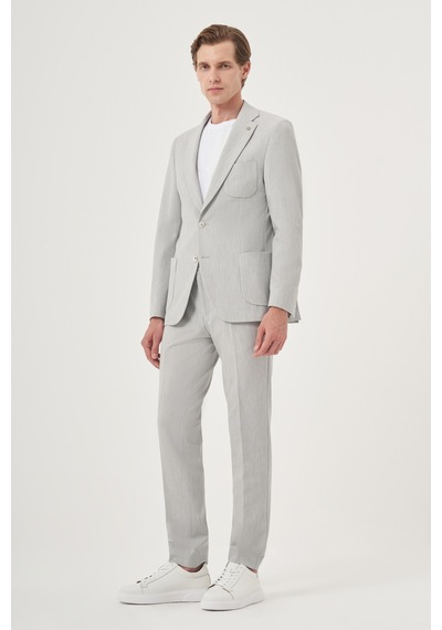 Morven Erkek Gri Poliviskon Trend Çizgili Slim Fit Mono Yaka Takım Elbise 26ms001002100 Gri