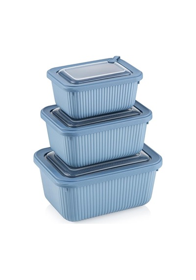 Dikdörtgen Saklama Kabı Seti, Bpa İçermez, 3 Parça, 600-1100-1800 Ml Mavi