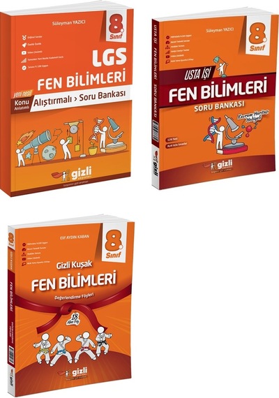 Gizli Yayınları 2025 8. Sınıf Lgs Fen Bilimleri Alıştırmalı + Usta İşi + Gizli Kuşak Serisi Seti 3 Kitap