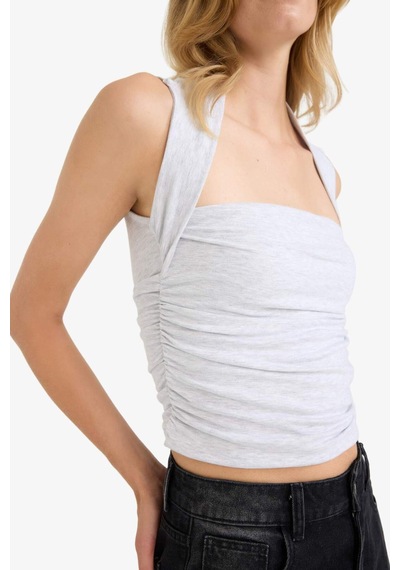 Defacto Slim Fit Dar Kesim Kare Yaka Atlet F8117ax25augr93 Gri