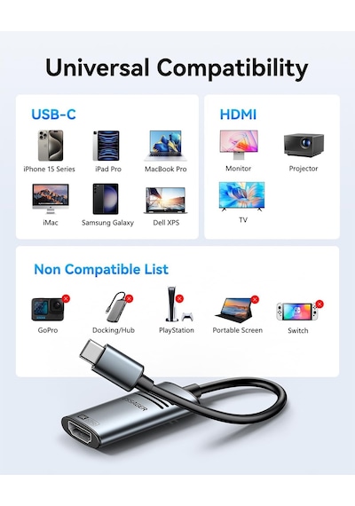 Lexroo Usb C - Hdmı 2.1 Adaptör 8k 60hz 4k 144hz Alüminyum Tip-c Hdmı Kablosu
