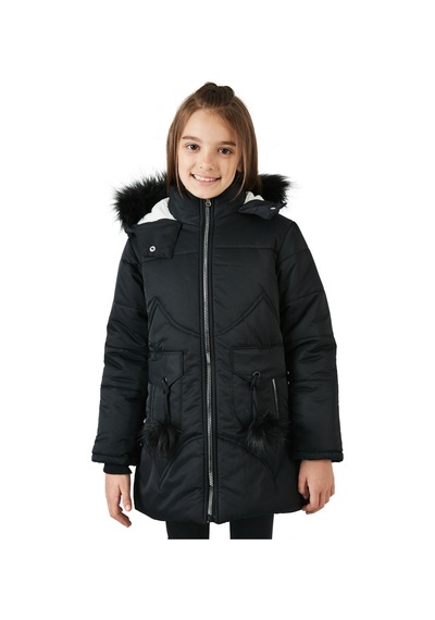 Lela Içi Peluş Astarlı Kapüşonlu Şişme Kız Çocuk Mont 6035034 Siyah