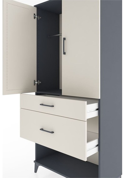 Hyperion Dolap Tek Raflı 2 Çekmeceli Tek Askılı 88x44x195 Ant... Antrasit