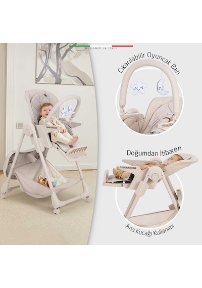 Elele Cibo 2in1 Katlanabilir Bebek Mama Sandalyesi Çift Pedli 0+ Ay Yeşil