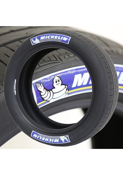 Yeni Model Michelin Mavi Beyaz Büyük Boy 3.2 Cm Lastik Yazısı Etiket Beyaz Yanak 4 Adet