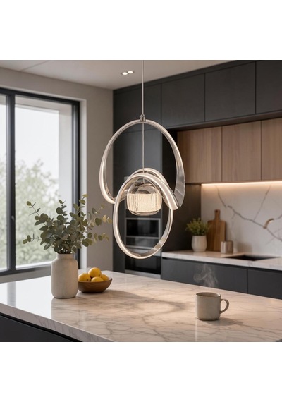 Çizgili Kasa Badem Model Tek Toplu Led Sarkıt Avize Krom