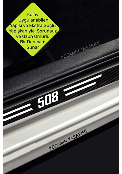 Peugeot 508 Araç Kapı Ve Bagaj Eşiği Koruyucu Set Karbon Folyo Çizilme Engelleyici 508 Yazılı