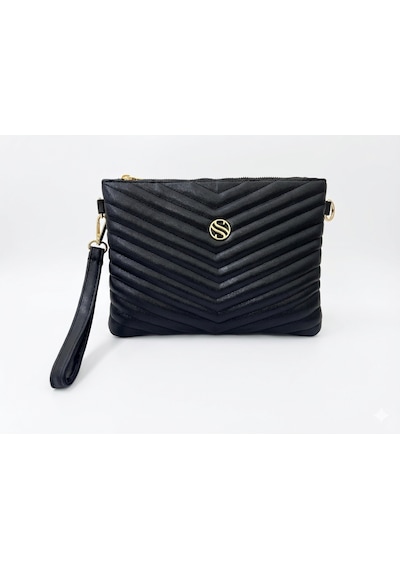 Sanmorris Kadın Suni Deri Siyah Mat Ayarlanabilir Çapraz Ve El Askılı Portföy, Clutch Çanta Mat Siyah