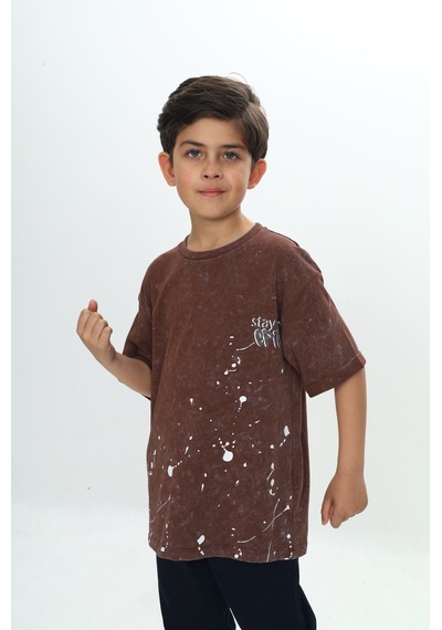 Toontoy Kids Toontoy Erkek Çocuk Yıkamalı Sıçratma Baskılı Tişört