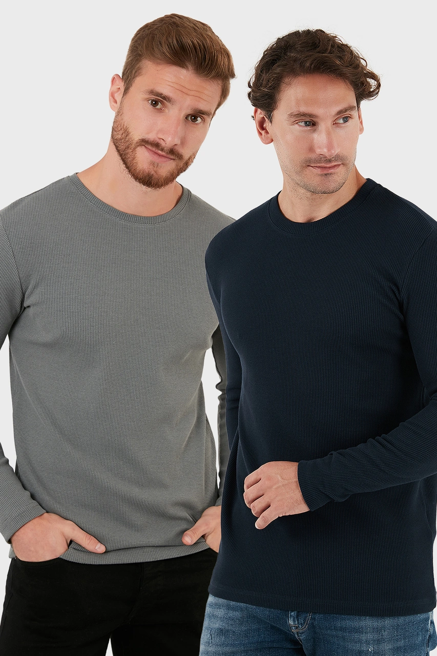 Buratti Pamuklu Bisiklet Yaka Slim Fit Basic Erkek Sweat 5905073S2 Açık Haki-Lacivert