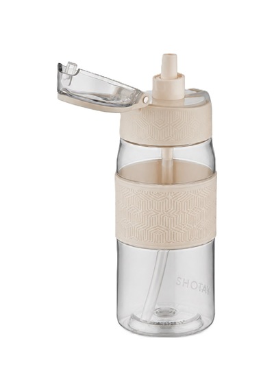 Shotay Şeffaf Kapaklı Şeritli Trıtan Matara 600 Ml. Beyaz