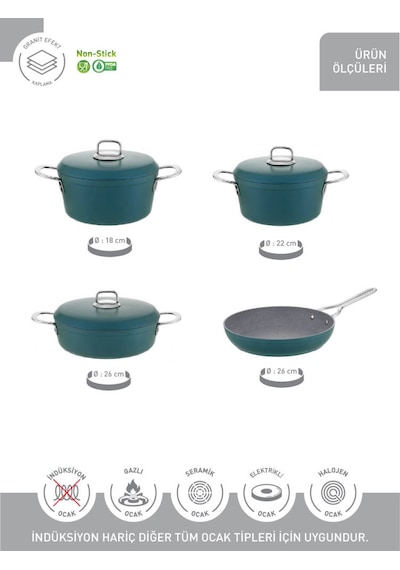Hascevher Clarissa 7 Pcs Granit Elmas Tencere Seti 1822ten26kar26tv Renk Su Yeşili Yeşil