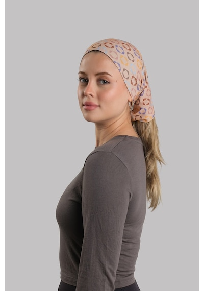 Koyu Bej Pratik Hazır Geçmeli Buff Bandana Sandy Geometrik Desenli Boru Bone 2416 44