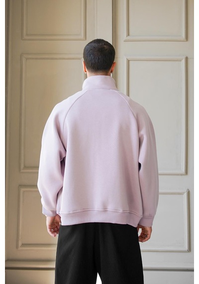 Mürdüm Cozy Basic Çift Fermuar Oversize Sweatshirt Mürdüm