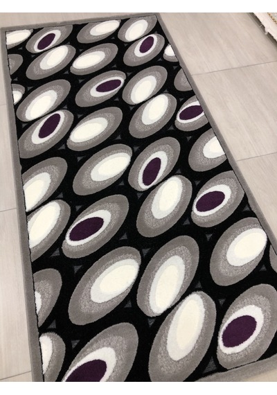 Kaşmir Halı Jade 97X200 Je-004-02 Gri Siyah Mor Yolluk 2 Metre !