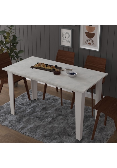 Asra Trend Yemek Masası YM-01 %100 MDF 4-6 Kişilik Mutfak Salon Masası Retro Taş Gümüş