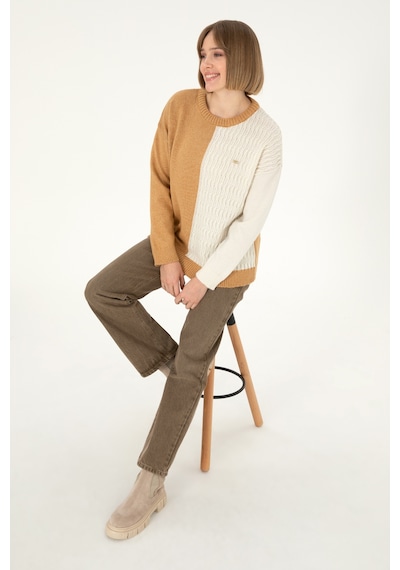 U.S. Polo Assn. Kadın Camel Melanj Bisiklet Yaka Kazak 50291624-VR122