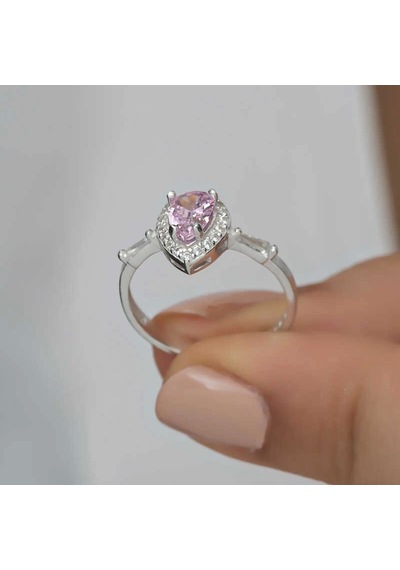 Gümüş Pembe Damla Taşlı Kadın Yüzük Çok Renkli
