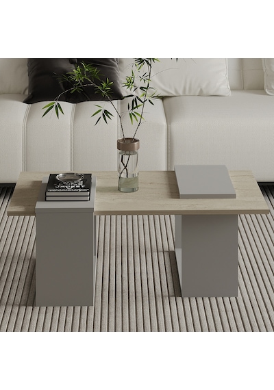 Matris Modern Orta Sehpa Geometrik Tasarım Ve Şık Detaylar Gri/traverten