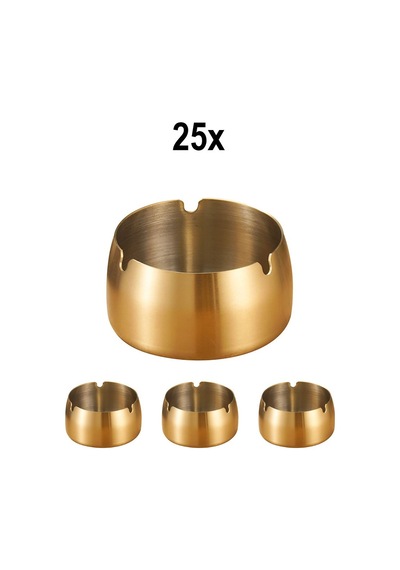 25 Adet Çelik Gold 8 Cm Kafe Restaurant Lokanta Yuvarlak Kül Tablası Küllük