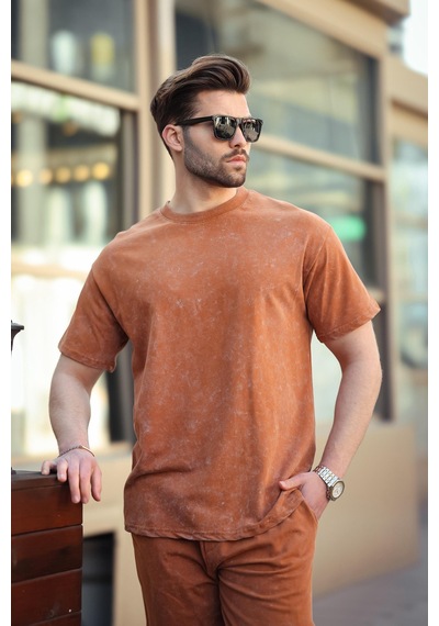 Madmext Kahverengi Basic Erkek Şort T-shirt Takımı E7309