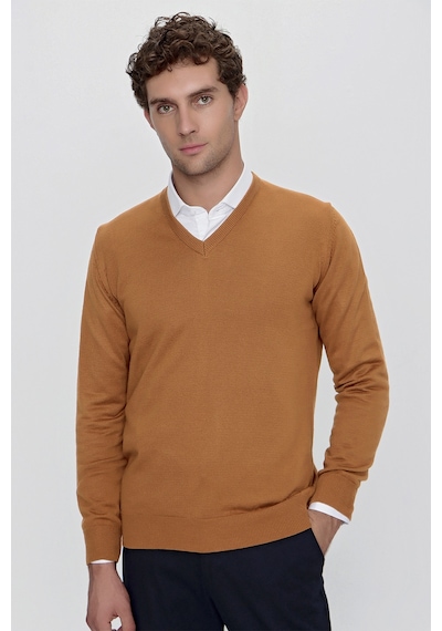 Morven Basic Dinamik Fit Rahat Kesim V Yaka Triko Kazak 99kc017004408 Camel