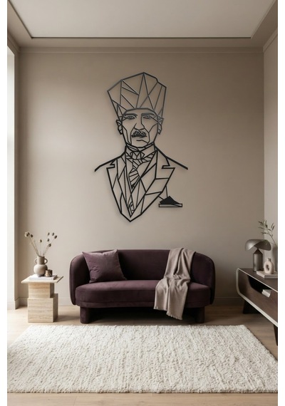 Atatürk Çizgi Metal Duvar Tablosu - Duvar Sanatı - Duvar Dekoru - Siyah