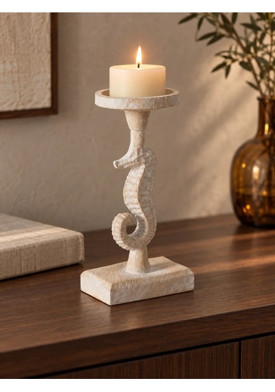 New Seahorse Denizatı Figürlü Dekoratif Mumluk Beyaz 12 10 23 Cm