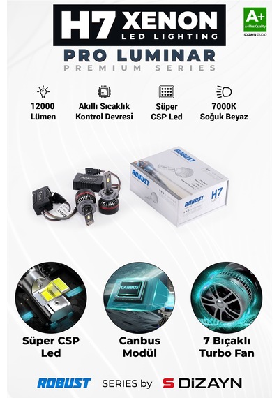 S-dizayn Pro Luminar H7 Led Xenon / 60w / 12000lm / 7000k A+ Kalite