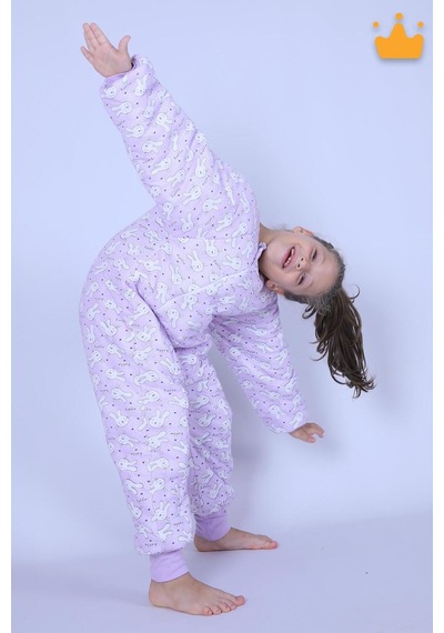Babyhola 2.5 Tog Yorgan Gerektirmeyen Kalın Elyaf Dolgulu Çocuk Uyku Tulumu Pamuk Astarlı Unisex 6020 Mor
