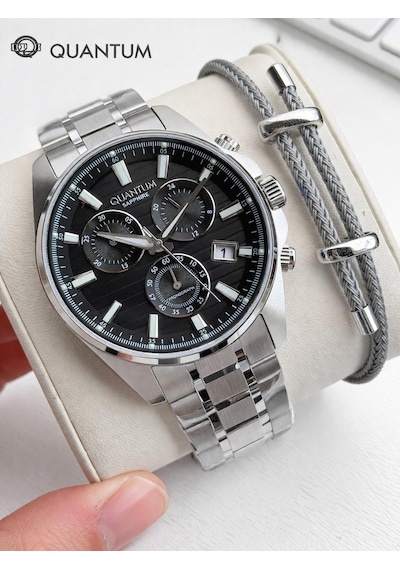 Quantum Sapphire Camlı İtalyan Bileklik Hediyeli 2 Yıl Garantili 10 Atm Erkek Kol Saati 1122.351 Gümüş